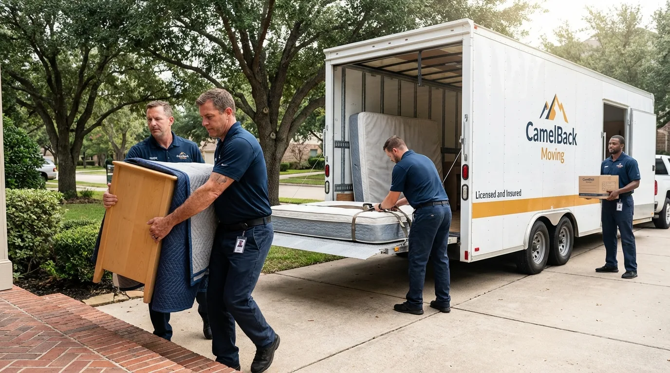 Crew loading residential truck for cross-state move from Sturgeon Bay, WI