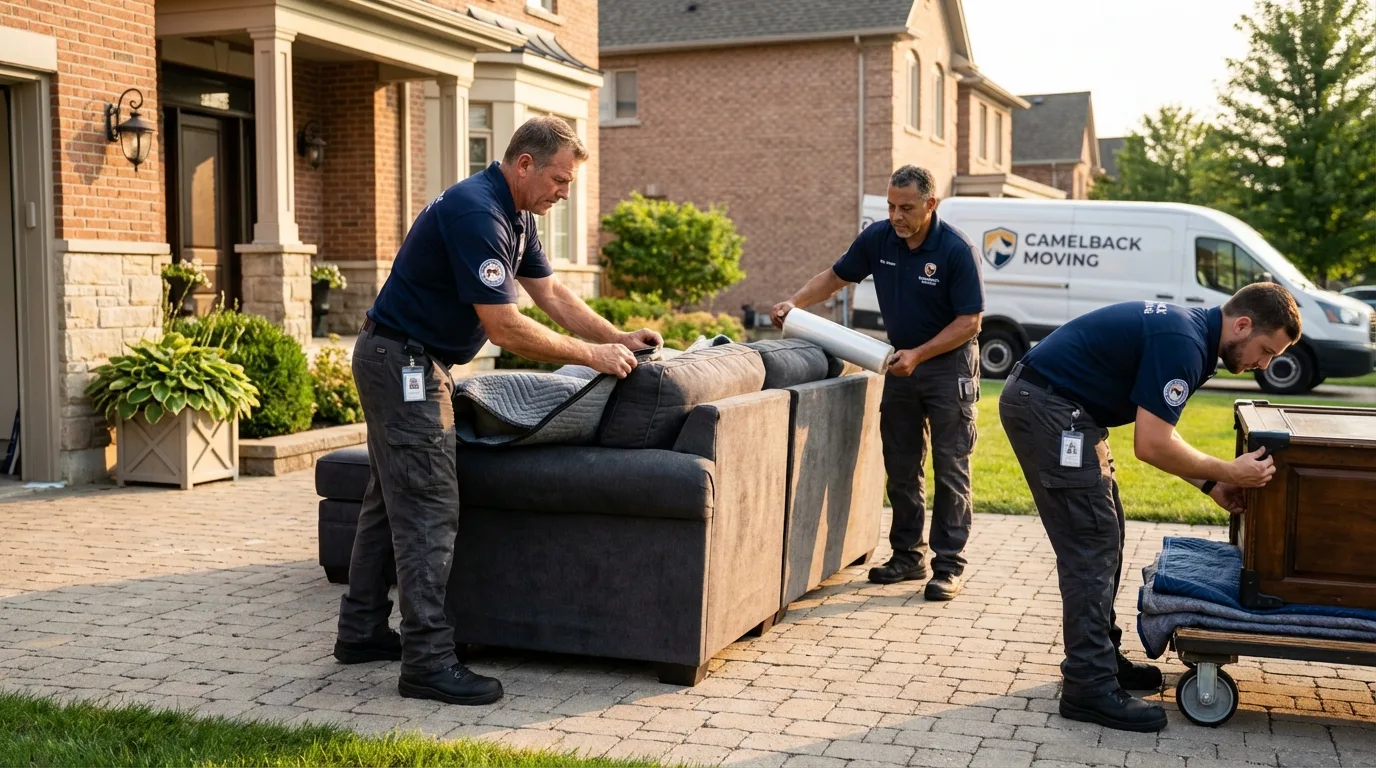Large estate moving crew wrapping furniture in Sturgeon Bay, WI